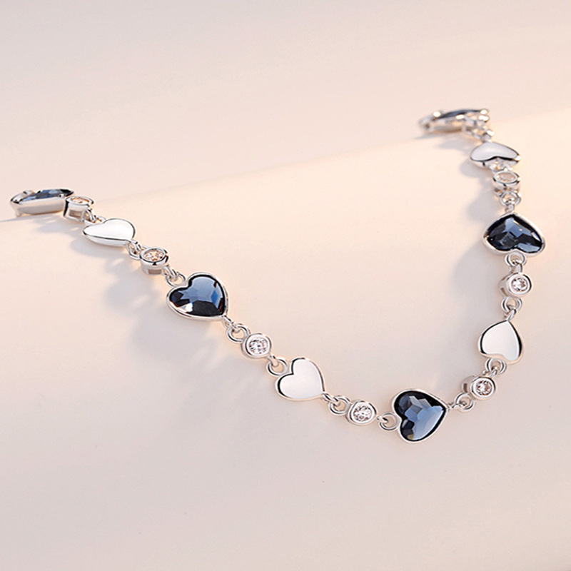 S925 5.2g 16cm+3.5cm extended chain sterling silver Heart of the Ocean zircon Bracelet