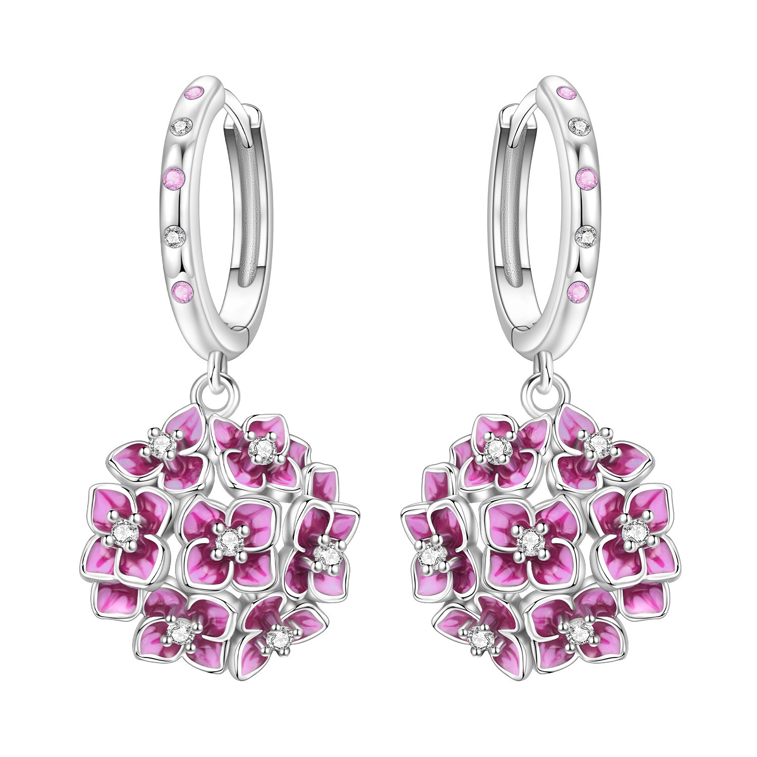 2026 5 style S925 Pure Silver New Hydrangea Flower Earrings Zircon Earrings