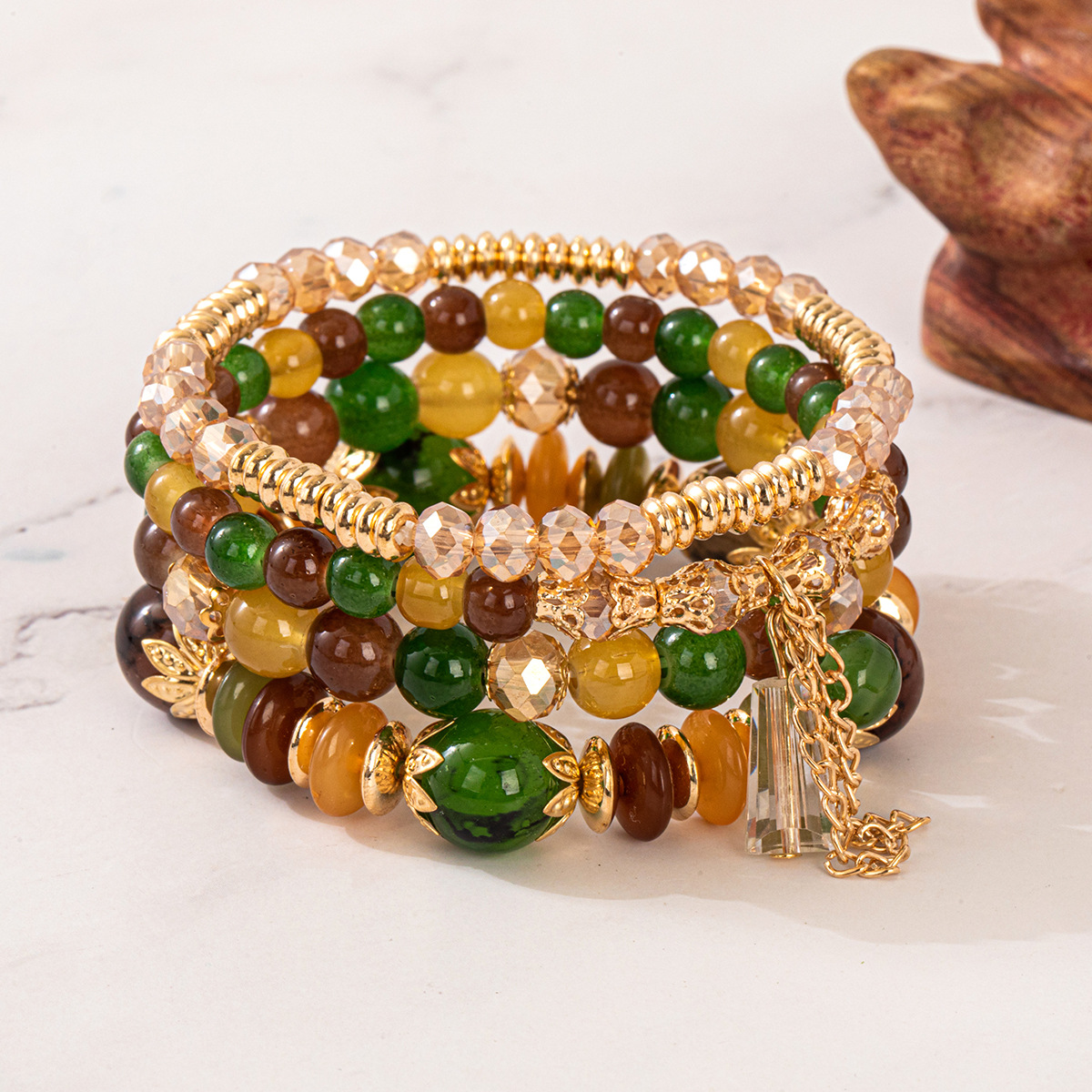 Multiple colors glass alloy resin 6mm Bohemian style Wind Pagoda Chain multi-layer bead bracelet