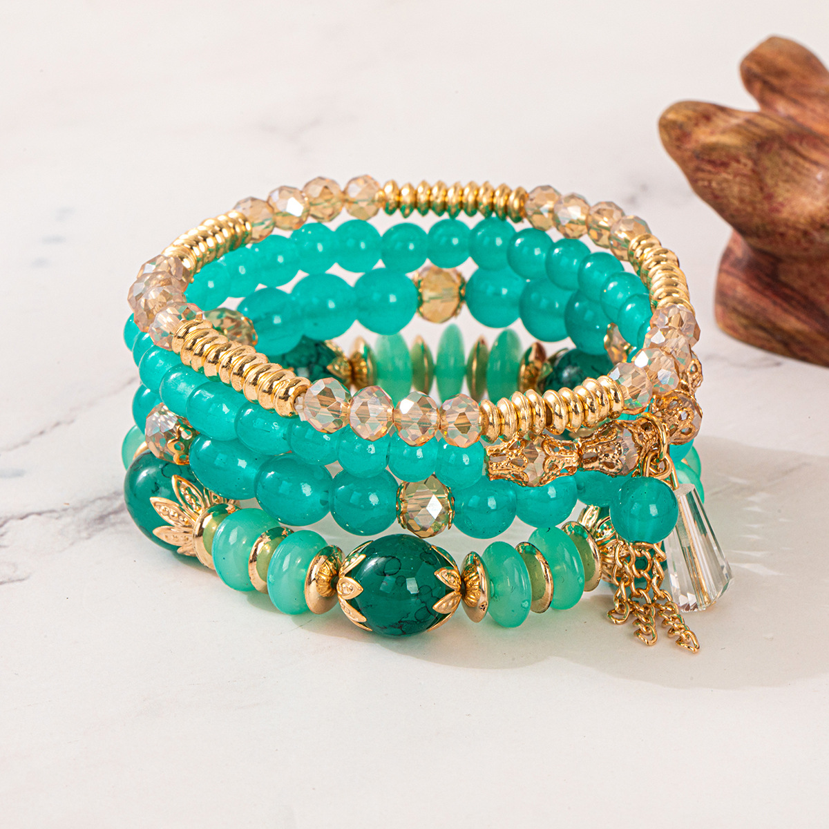 Multiple colors glass alloy resin 6mm Bohemian style Wind Pagoda Chain multi-layer bead bracelet