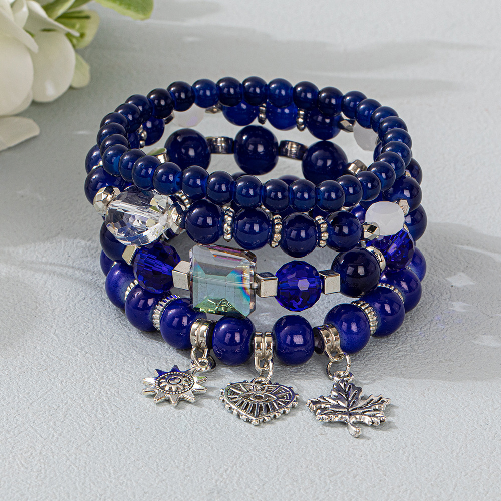 Multiple colors glass alloy resin coloured glaze 6mm Bohemian style Maple Leaf Love Flowermulti-layer bead bracelet