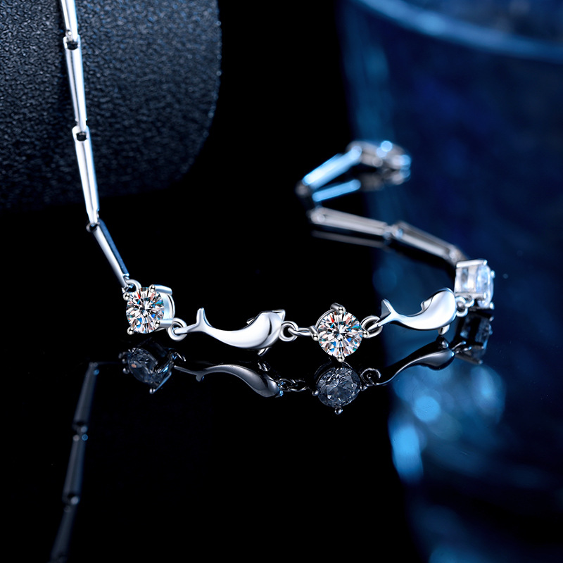 S925 3.5g 17cm+ 3.5cm extended chain sterling silver Little Dolphin Zircon Bracelet bracelet  