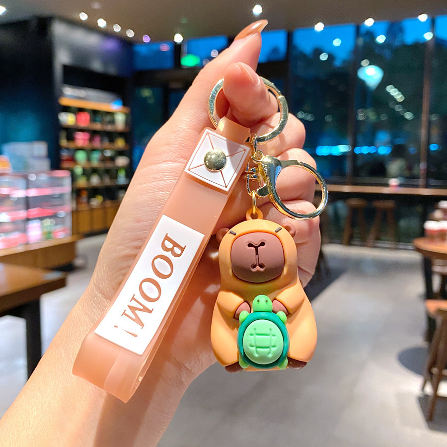 Synthetic resin plastic Eco-friendly PVC multiple 3D Cute Capibala Keychain Water Guinea Pig keychains