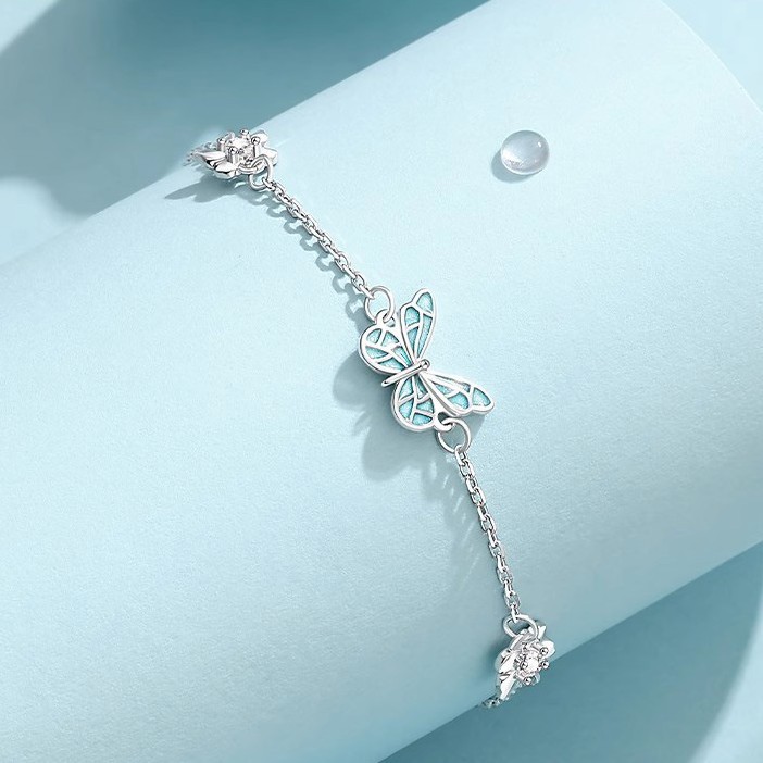 S925 1.6g 16cm+3.5cm extended chain sterling silver  Butterfly zircon Bracelet