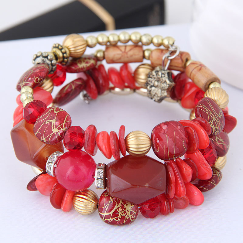 Multiple colors glass alloy resin coloured glaze 6mm Bohemian style Crushed turquoise agate multi-layer bead bracelet