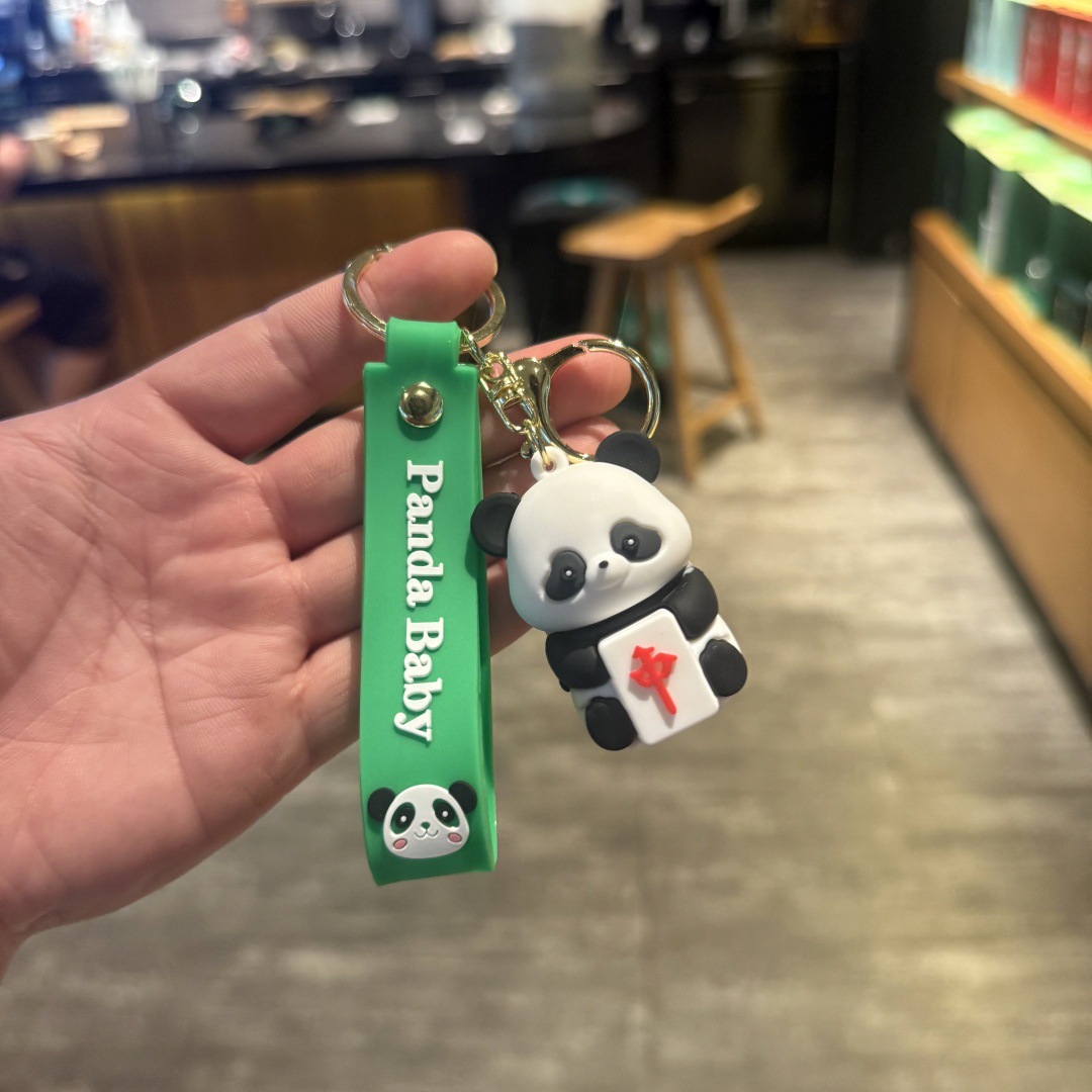 Synthetic resin plastic Eco-friendly PVC multiple Cartoon China-Chic Embraces Bamboo Panda Keychains