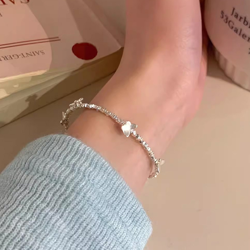 S925 3.4g 15cm+ 3.5cm extended chain sterling silver Butterfly shattered silver bracelet  