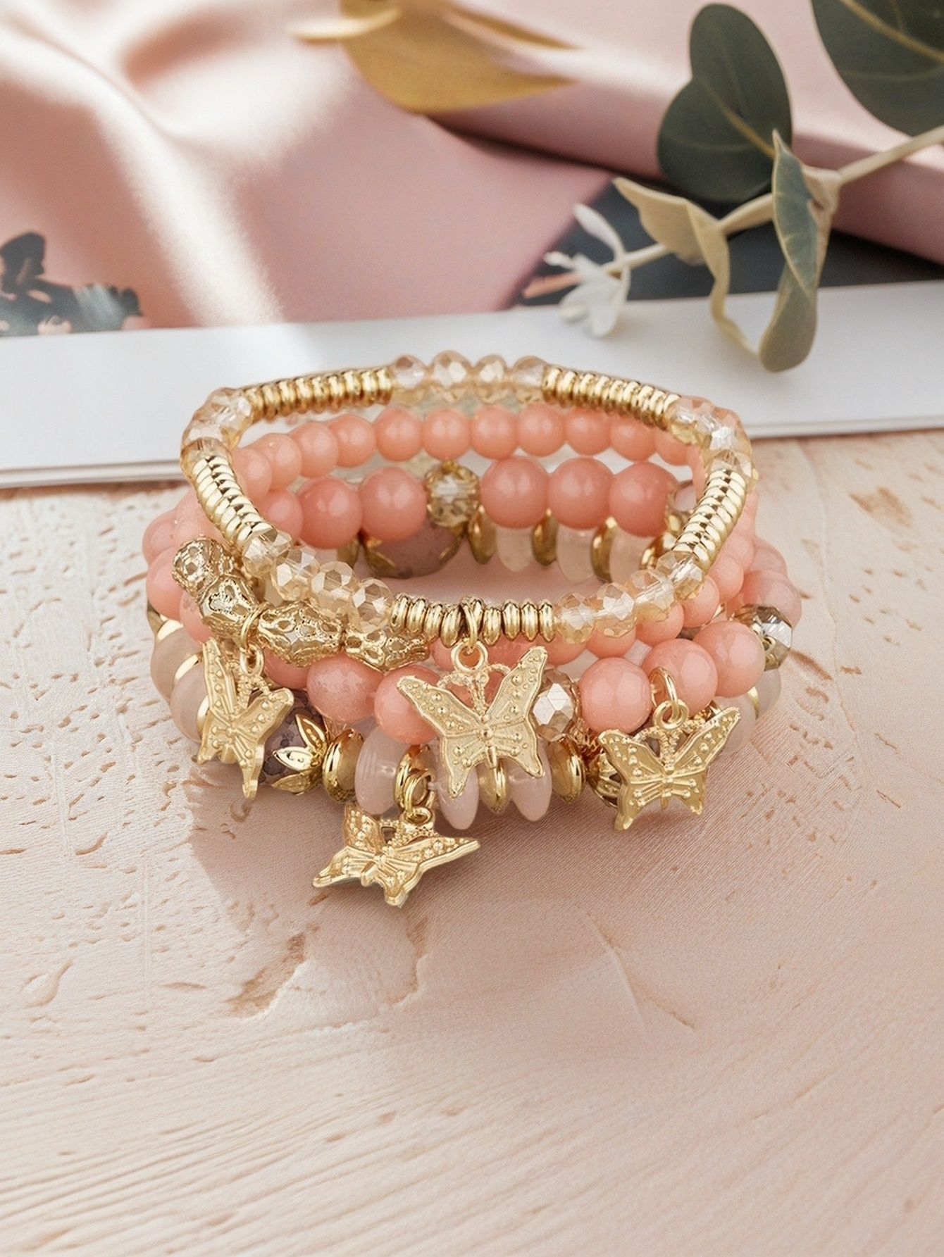 Multiple colors glass alloy resin 6mm Bohemian style Dancing butterflies multi-layer bead bracelet