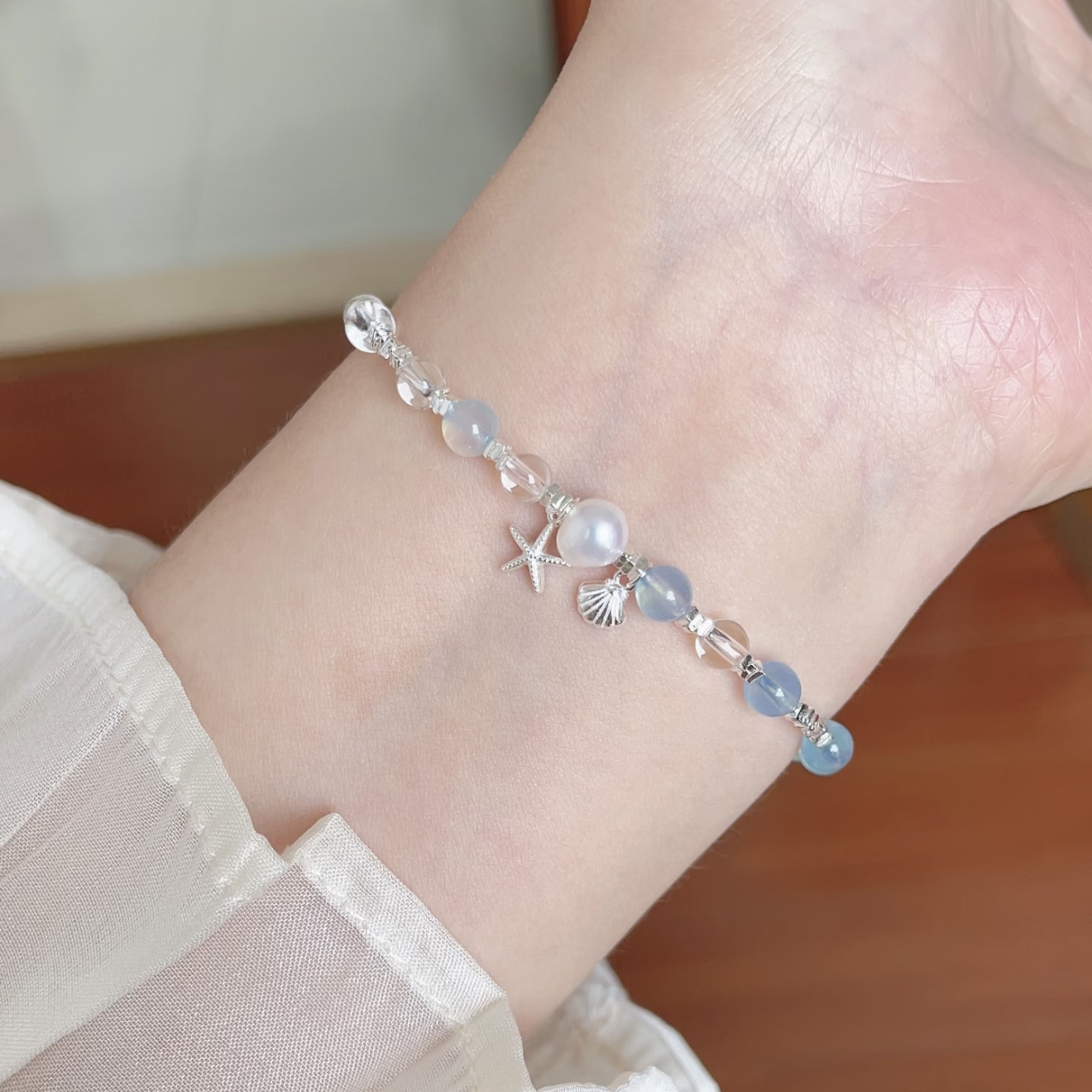 S925 3.5g 16.8cm+ 3.5cm extended chain sterling silver Sea Blue Treasure Freshwater Pearl bracelet  