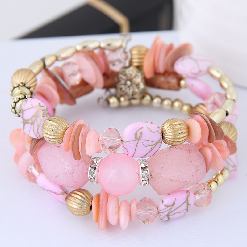 Multiple colors glass alloy resin coloured glaze 6mm Bohemian style Crushed turquoise agate multi-layer bead bracelet
