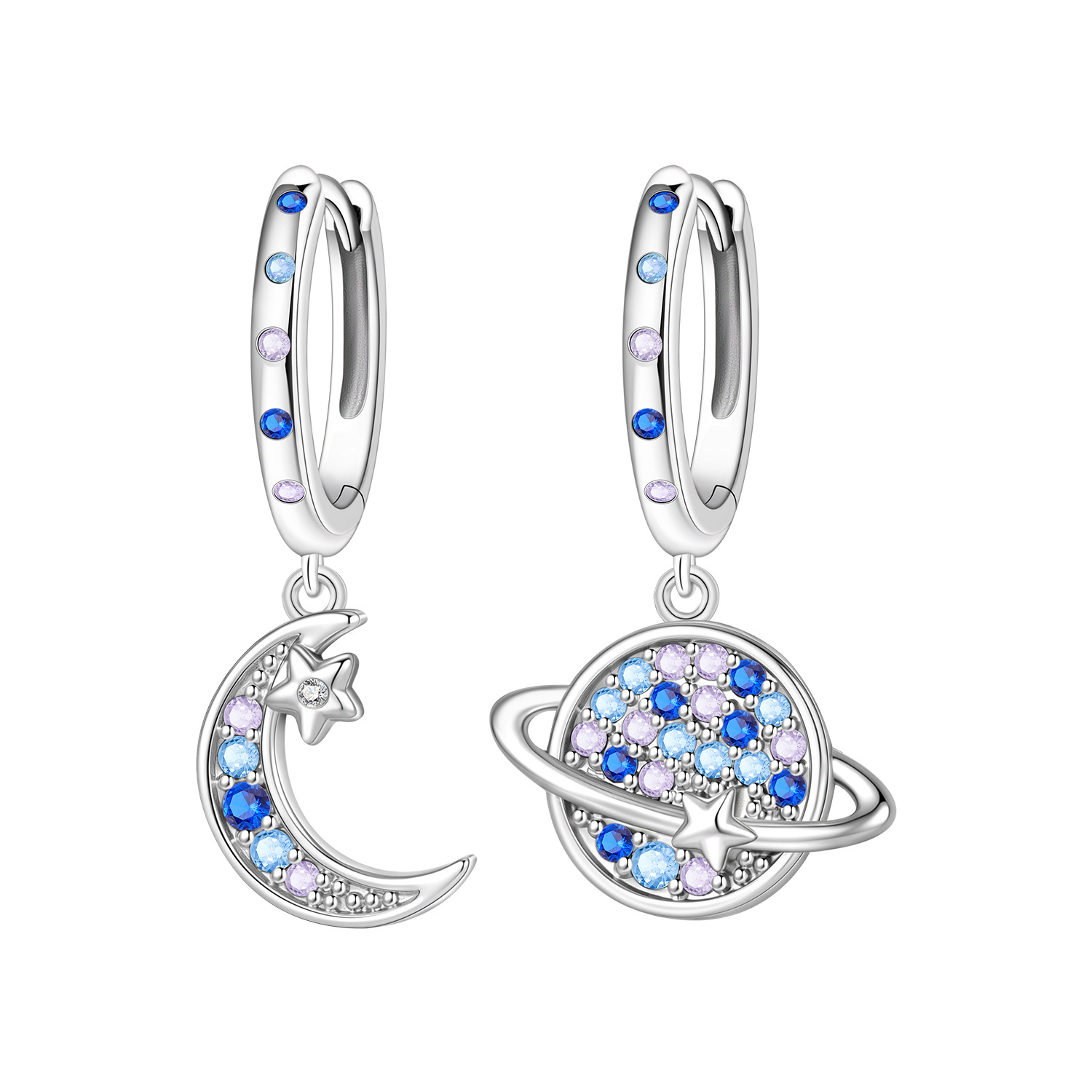2026 S925 Pure Silver Multiple styles of star and moon earrings Zircon Earrings