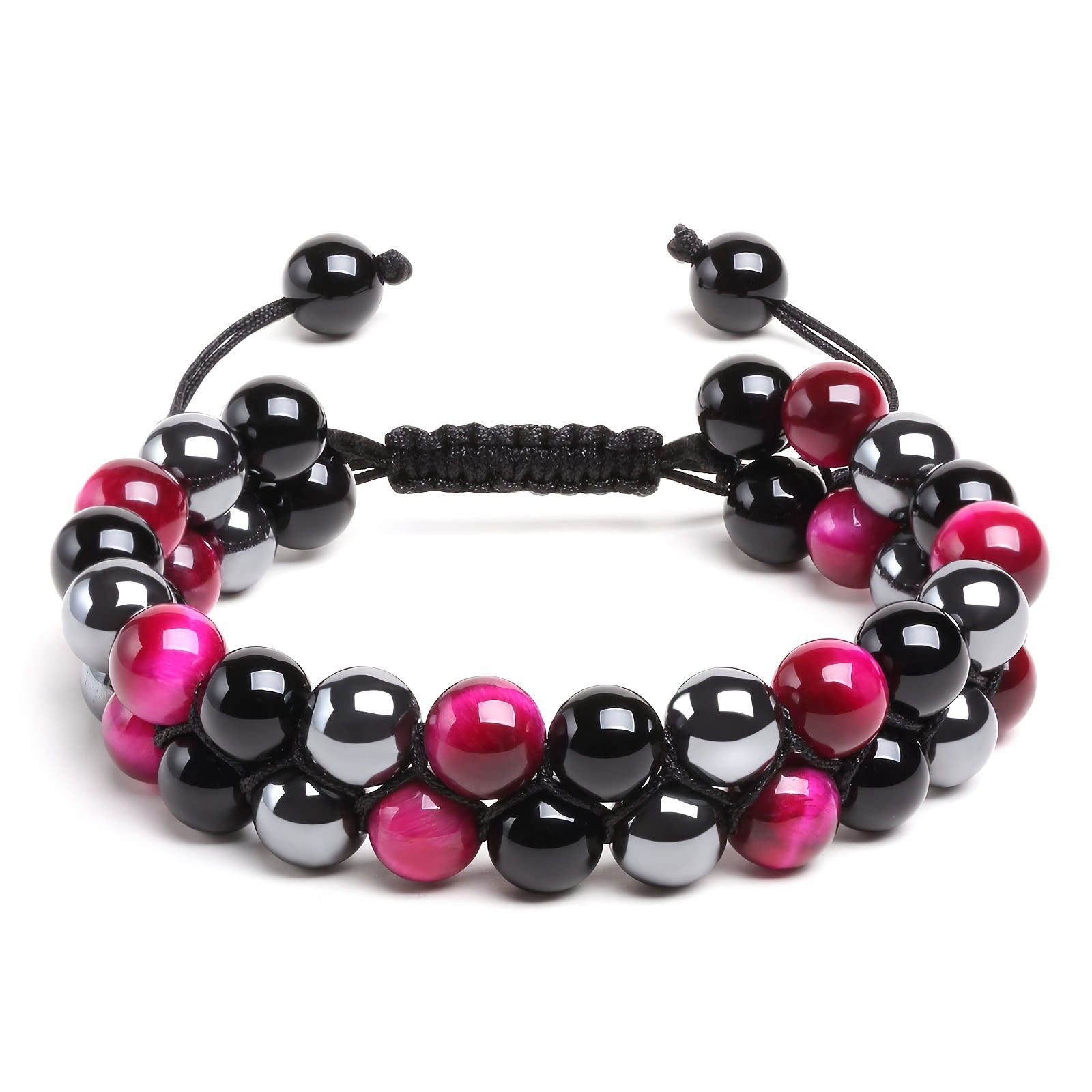 Multi color alloy 10MM agate+tiger eye+hematite crystal stone bracelet