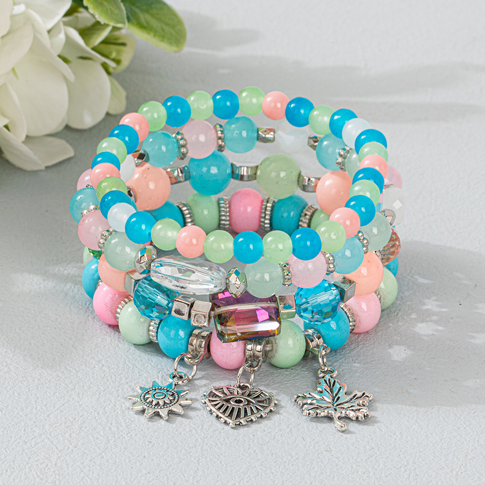 Multiple colors glass alloy resin coloured glaze 6mm Bohemian style Maple Leaf Love Flowermulti-layer bead bracelet