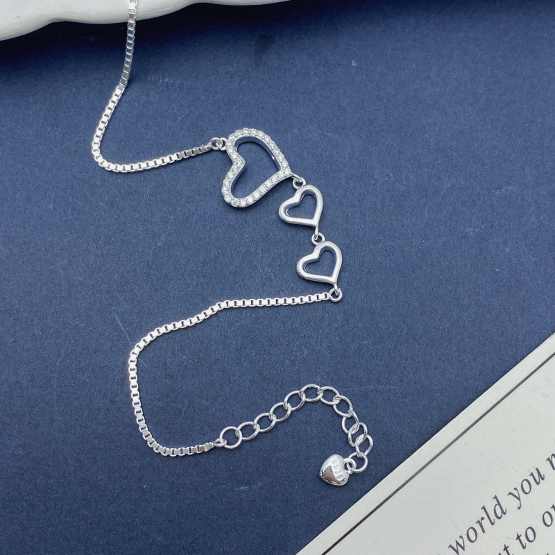S925 3.41g 16.5cm+ 3.6cm extended chain sterling silver Heart to heart bracelet  