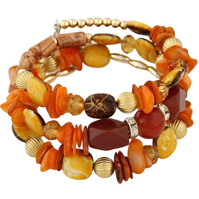 Multiple colors glass alloy resin coloured glaze 6mm Bohemian style Flower Agate turquoise bead multi-layer bead bracelet