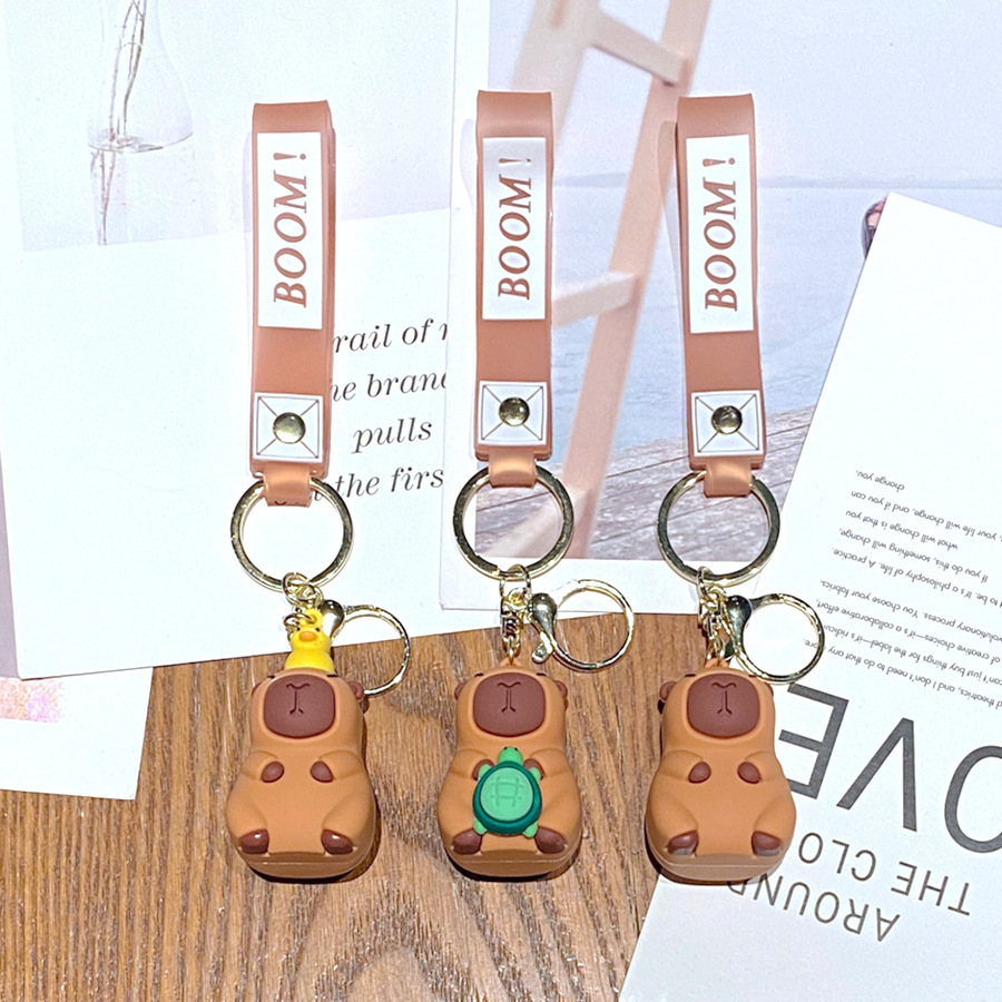 Synthetic resin plastic Eco-friendly PVC multiple 3D Cute Capibala Keychain Water Guinea Pig keychains