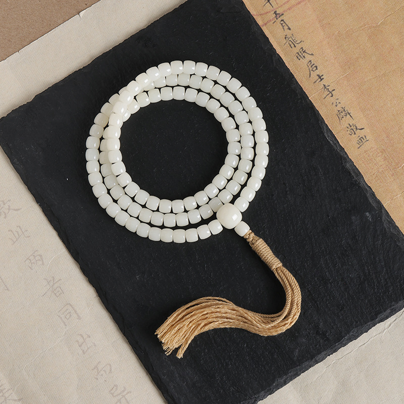 National style cultural toys white jade bodhi root Buddha bead bracelet