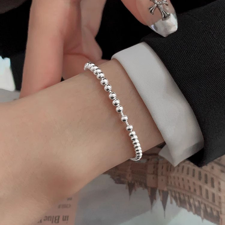 S925 3.6g 26cm sterling silver Adjustable round bead bracelet 