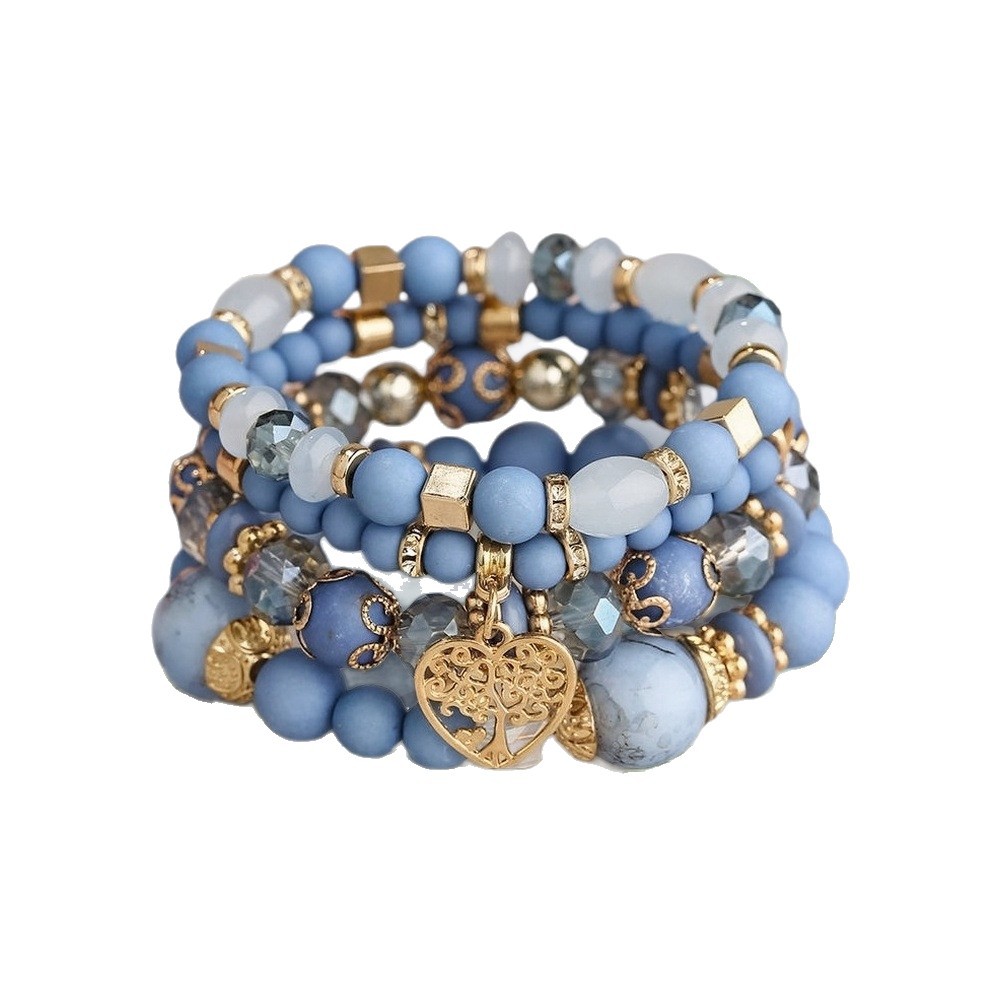 Multiple colors glass alloy resin 6mm Bohemian style hollow heart multi-layer bead bracelet