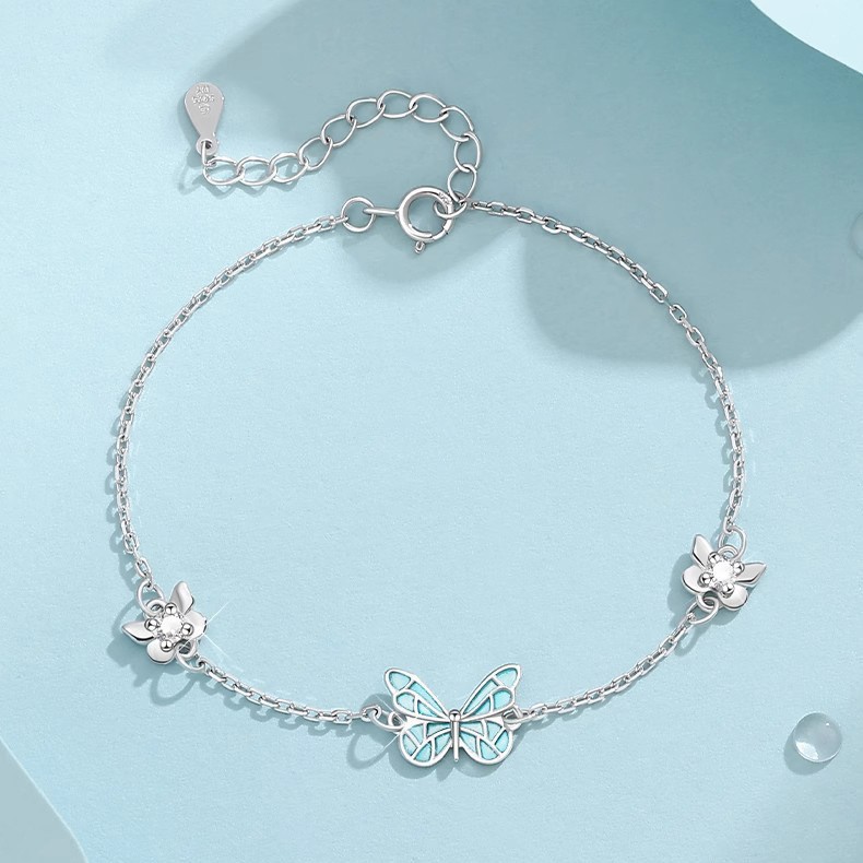 S925 1.6g 16cm+3.5cm extended chain sterling silver  Butterfly zircon Bracelet