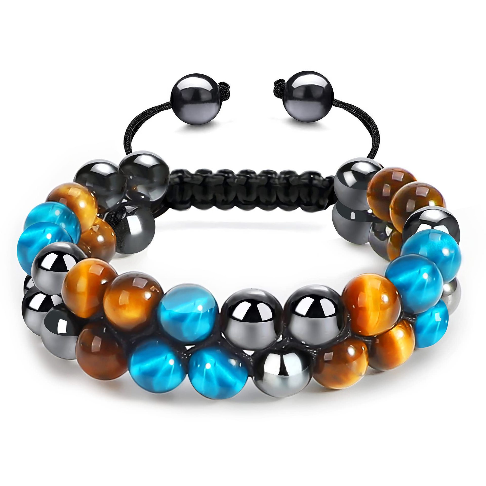 Multi color alloy 10MM agate+tiger eye+hematite crystal stone bracelet