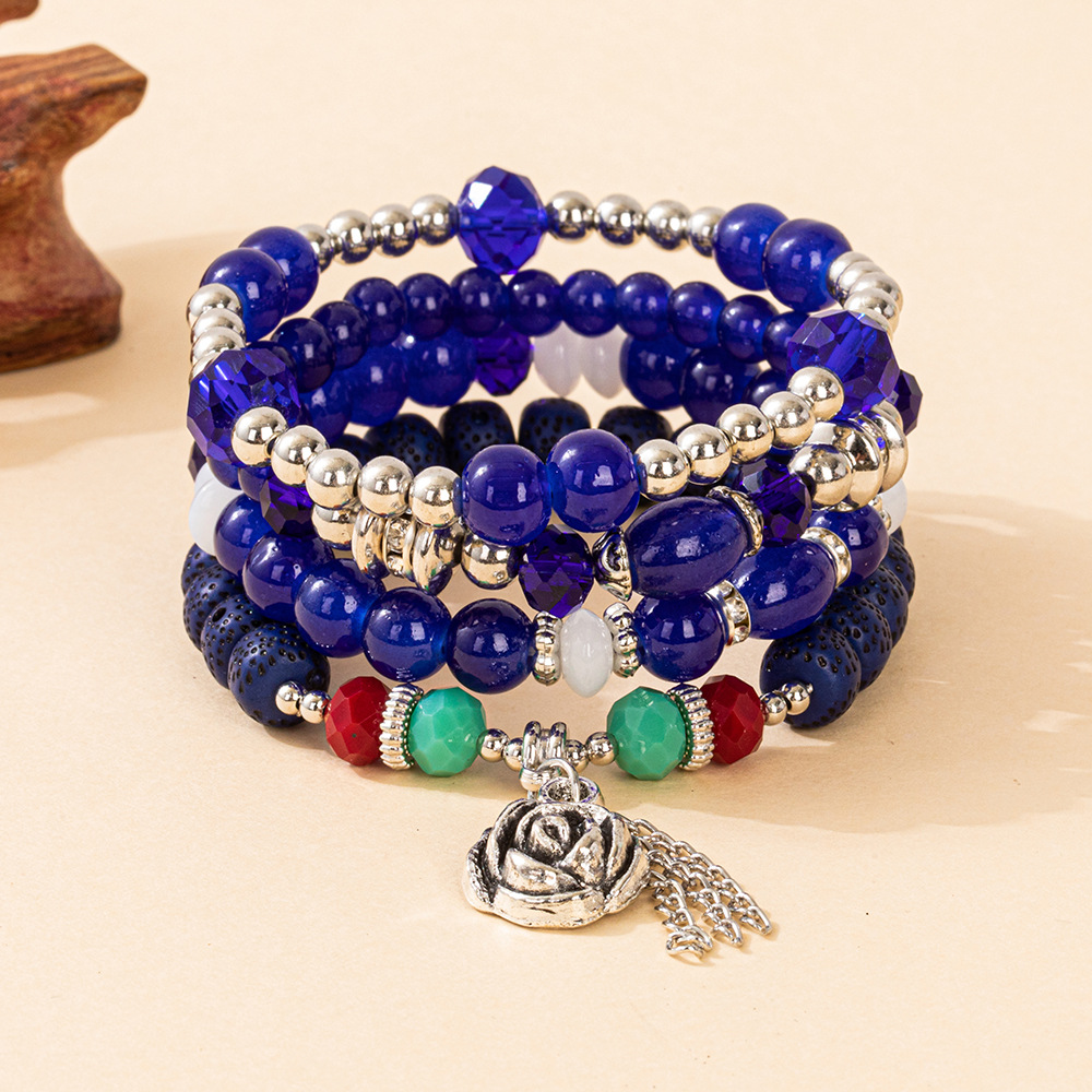 Multiple colors glass alloy resin coloured glaze 6mm Bohemian style Rose Chain multi-layer bead bracelet