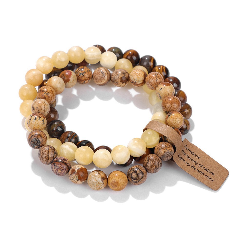 Multi color 8MM natural stone multi-layer stacked crystal bracelet