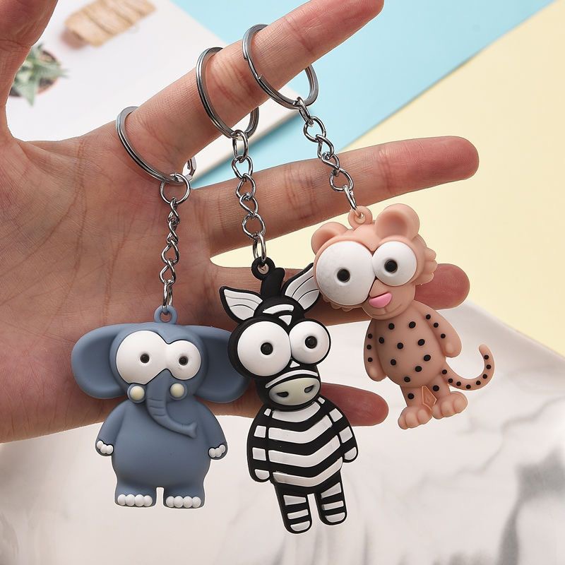 Synthetic resin plastic multiple 3D funny animal monkey lion figurine keychains