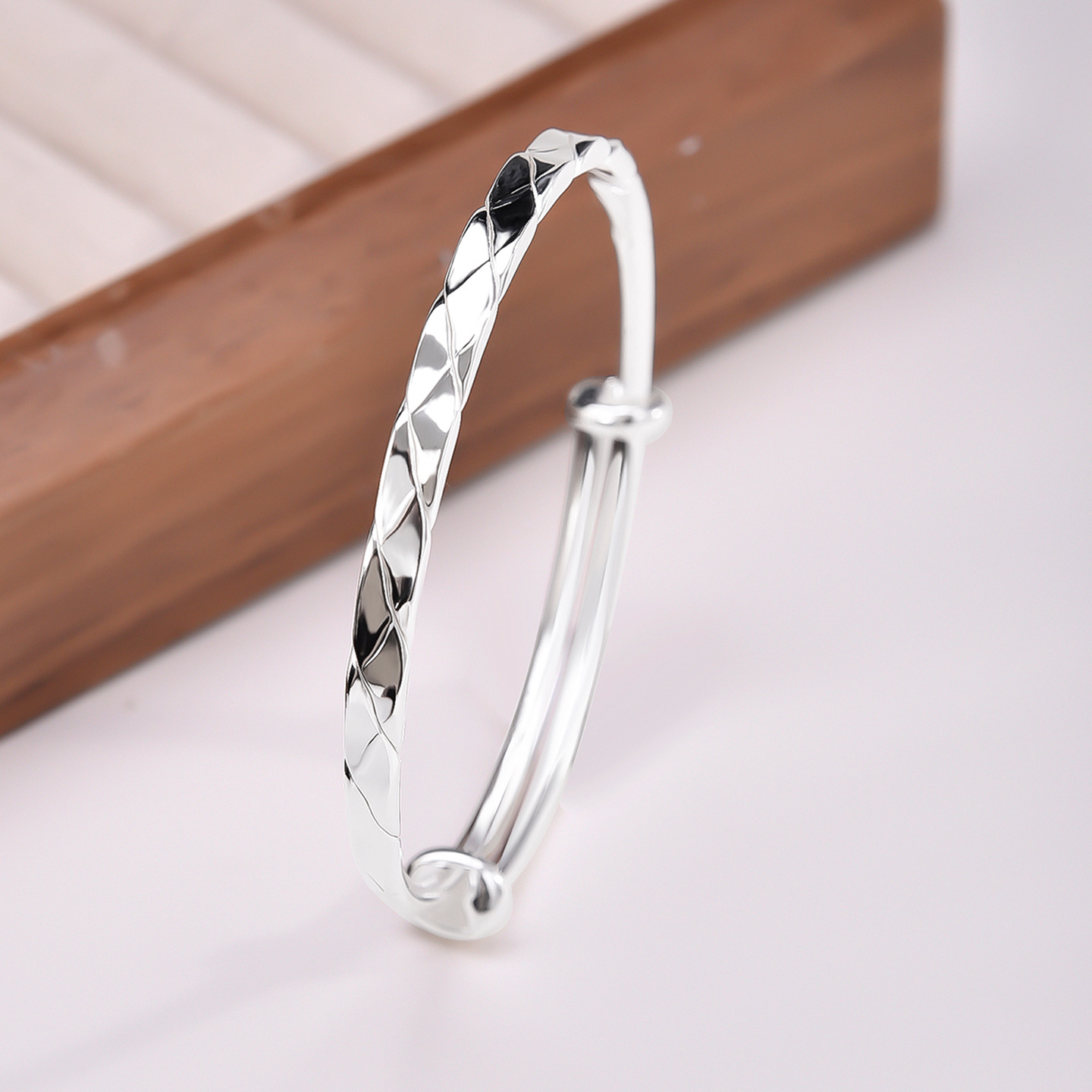 S990 18g Pure silver Floating light diamond face push-pull bracelet