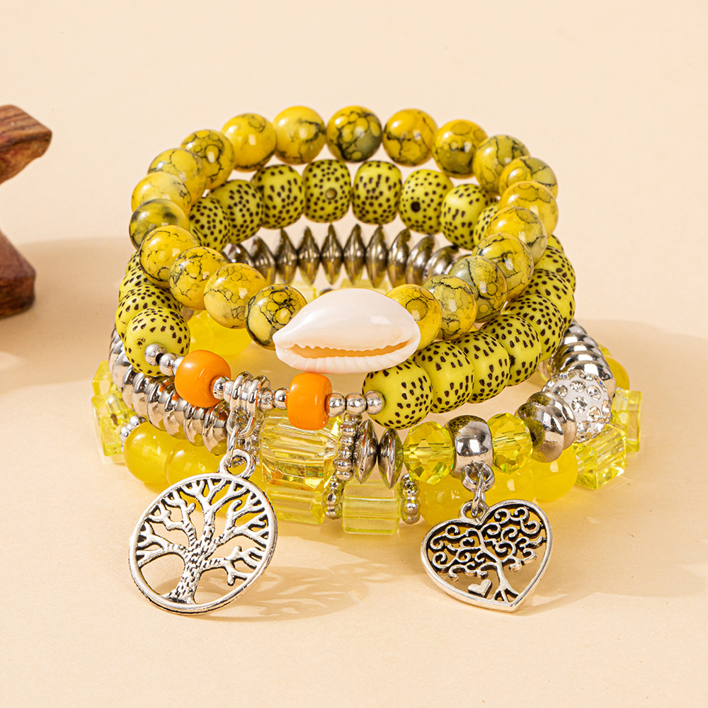 Multiple colors glass alloy resin coloured glaze 6mm Bohemian style Conch Love Life Tree multi-layer bead bracelet