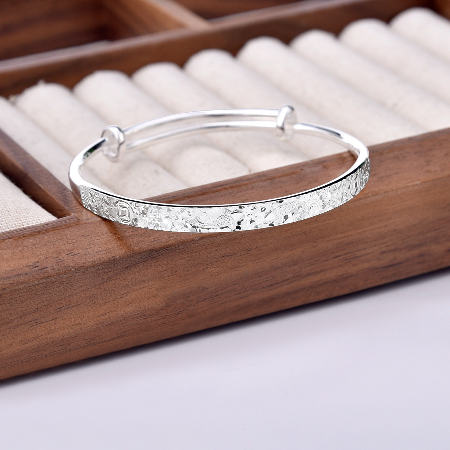 S990 20g Pure silver Koi Crispy Ice New Chinese Push Pull Bracelet