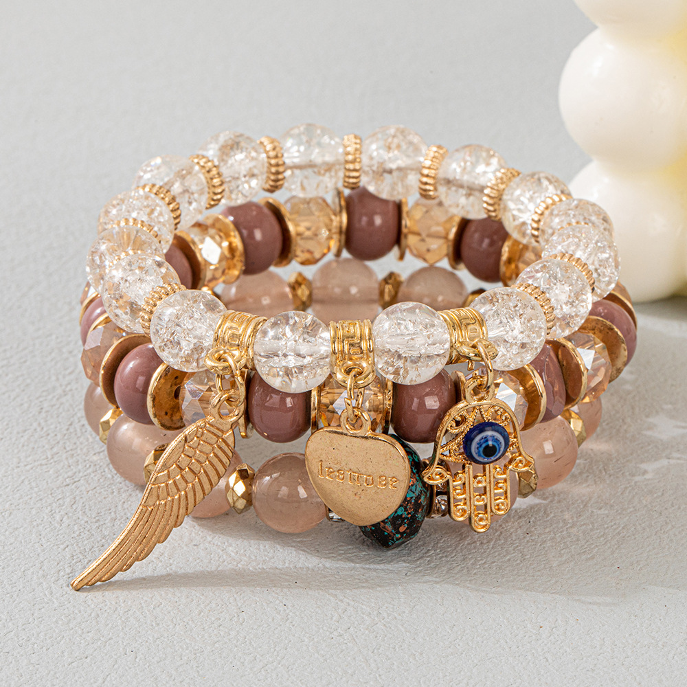 Multiple colors glass alloy resin coloured glaze 6mm Bohemian style Love Devil's Eye multi-layer bead bracelet