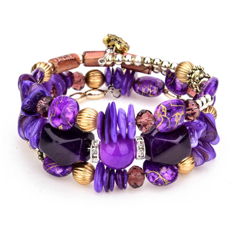 Multiple colors glass alloy resin coloured glaze 6mm Bohemian style Flower Agate turquoise bead multi-layer bead bracelet