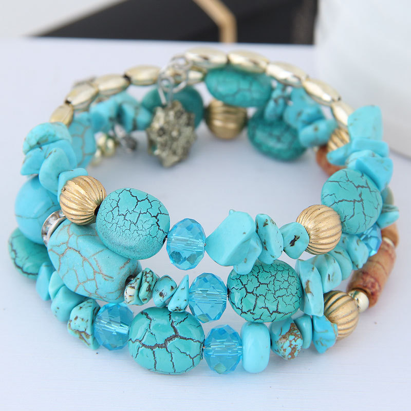 Multiple colors glass alloy resin coloured glaze 6mm Bohemian style Crushed turquoise agate multi-layer bead bracelet