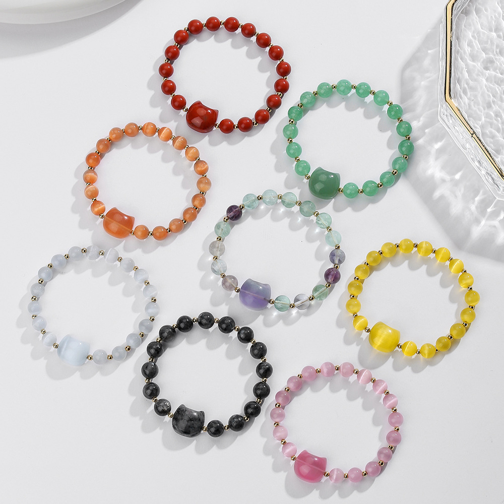 Bohemian 8MM multi material crystal cat eye bead bracelet