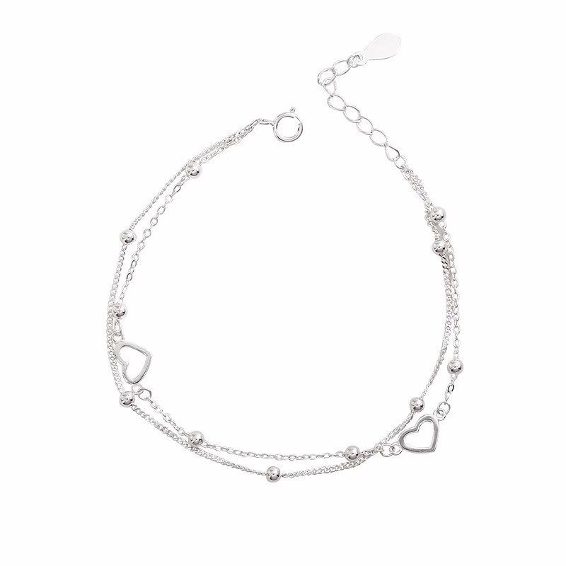 S925 1.8g 17cm+ 3.5cm extended chain sterling silver Double layered love bracelet  