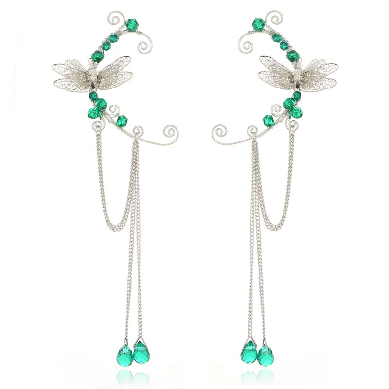 Alloy Material multiple styles 1 pair of Zircon Long tassels without ear holes ear clips ear hooks