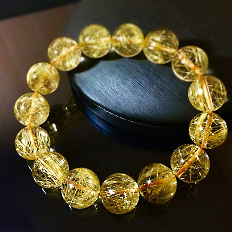 Multiple Sizes Single Circle Brazilian Yellow Hair Titanium Crystal Golden Hair Natural Crystal Bracelet