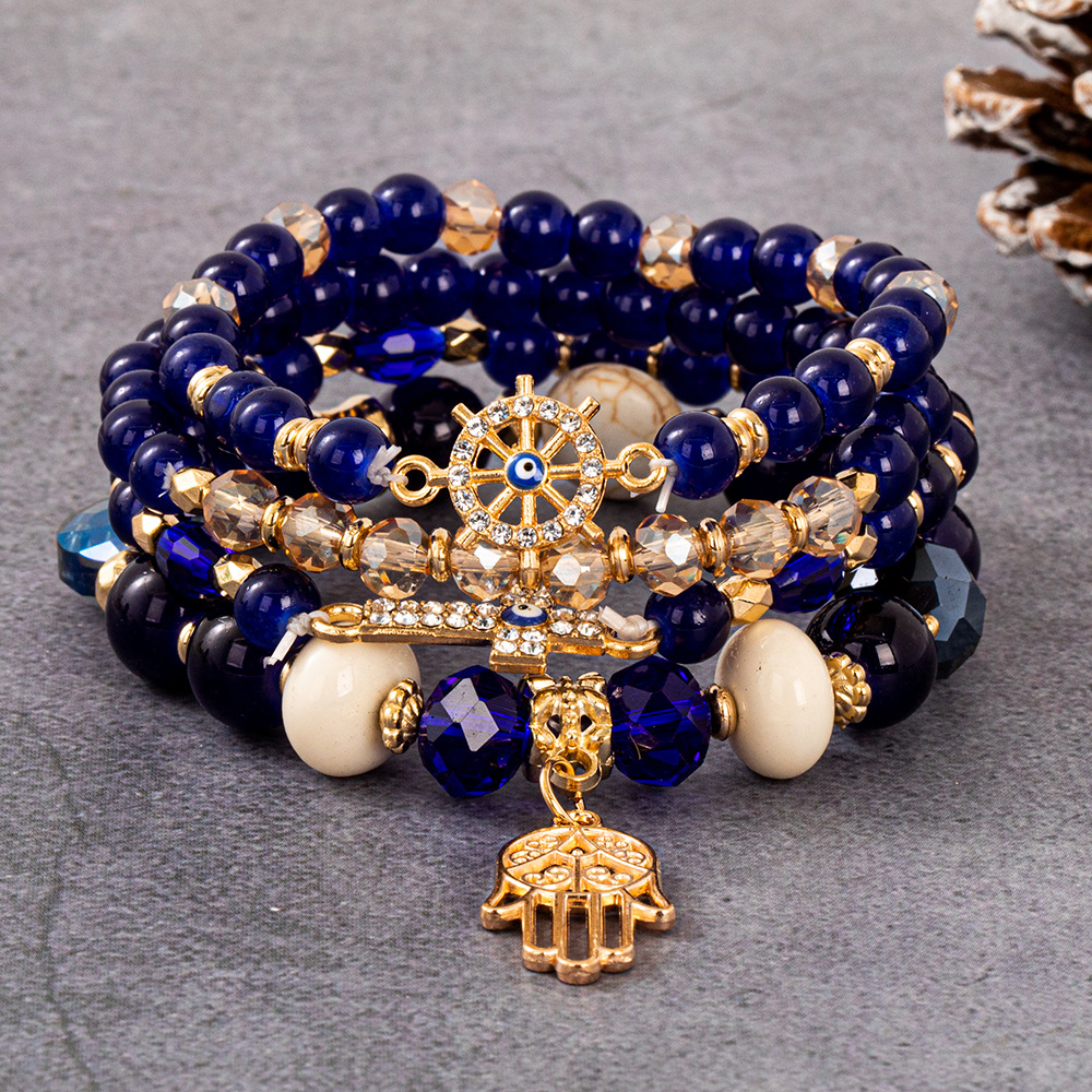 Multiple colors glass alloy resin coloured glaze 6mm Bohemian style Cross Palm Ship Anchor multi-layer bead bracelet