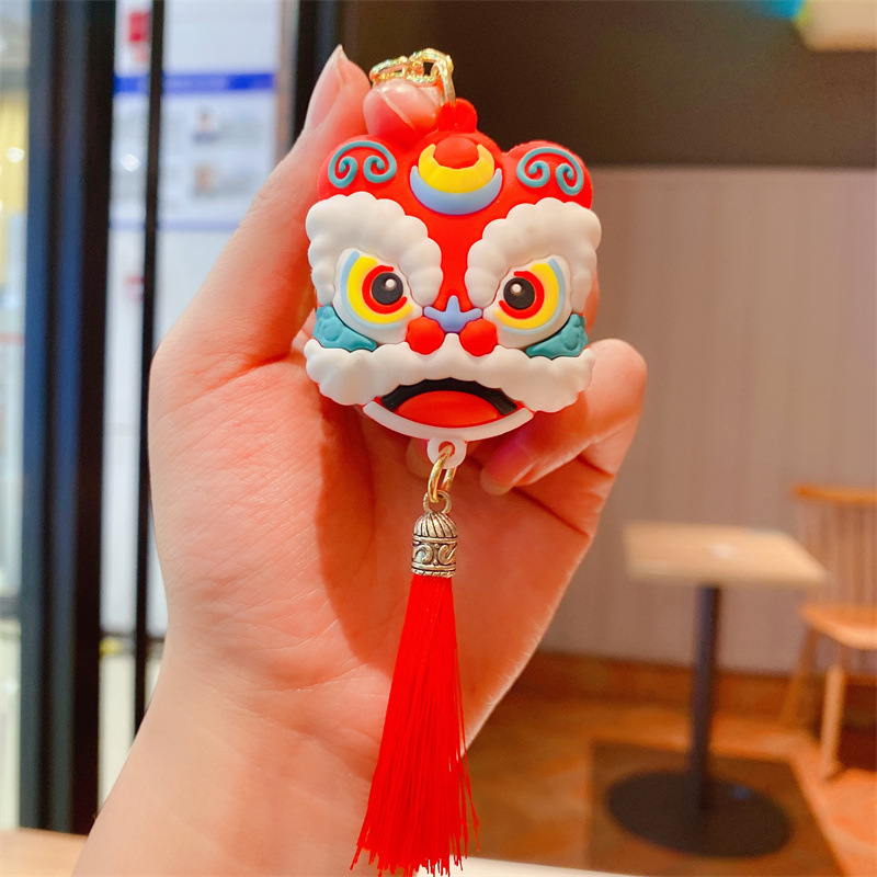 Synthetic resin plastic Eco-friendly PVC multiple New Year Lion Awakening Keychains