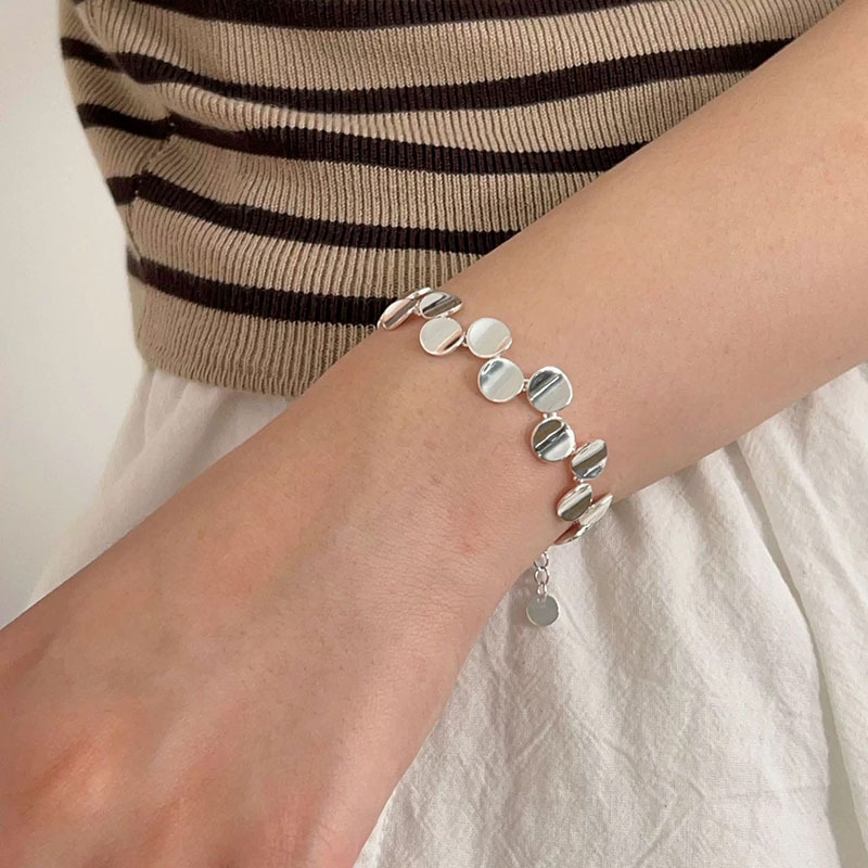 S925 8.1g 15cm+5cm extended chain sterling silver Geometric Circle Irregular Bracelet