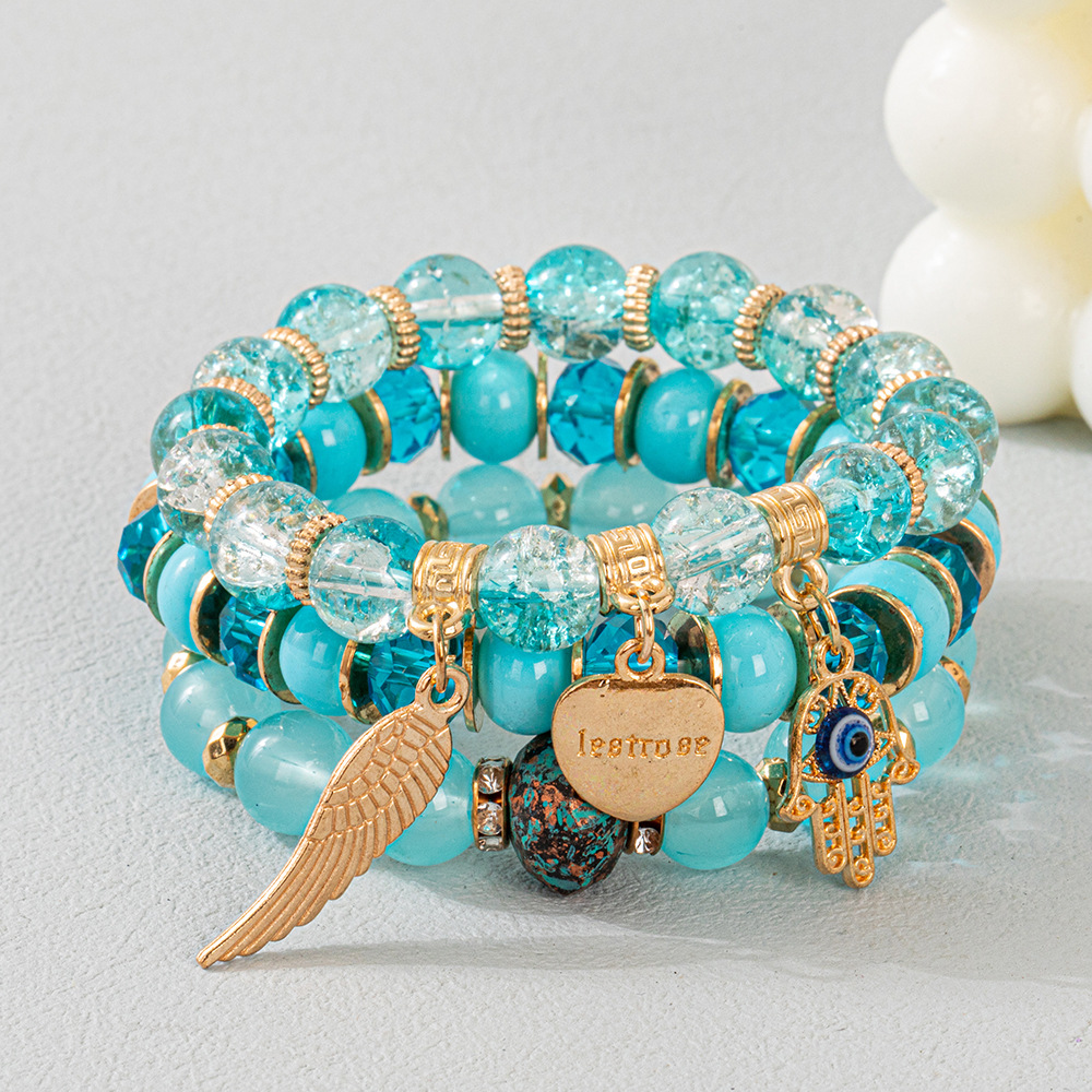 Multiple colors glass alloy resin coloured glaze 6mm Bohemian style Love Devil's Eye multi-layer bead bracelet