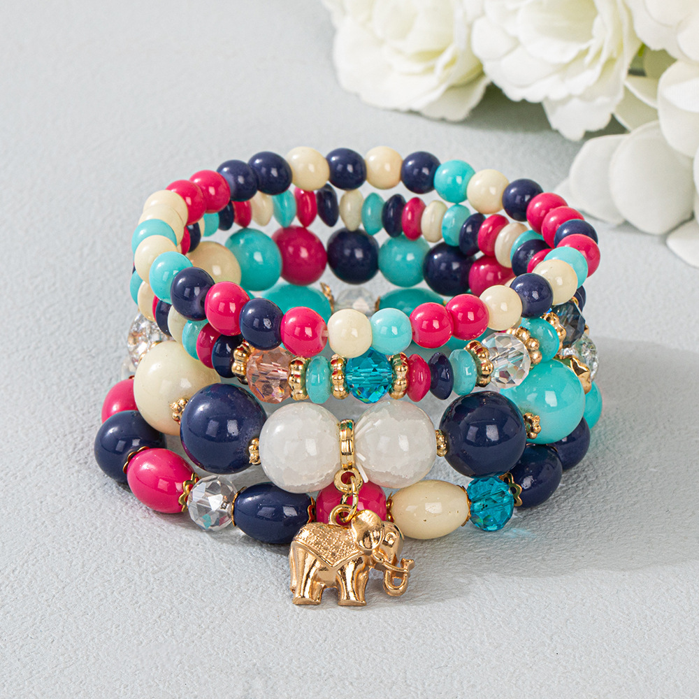 Multiple colors glass alloy resin coloured glaze 6mm Bohemian style Elephant multi-layer bead bracelet