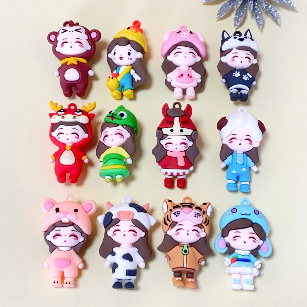 Synthetic resin plastic Eco-friendly PVC multiple Ancient Tang style dress for young ladies Keychains