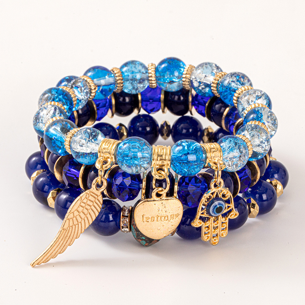 Multiple colors glass alloy resin coloured glaze 6mm Bohemian style Love Devil's Eye multi-layer bead bracelet