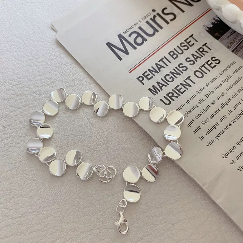 S925 8.1g 15cm+5cm extended chain sterling silver Geometric Circle Irregular Bracelet