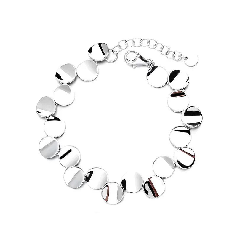 S925 8.1g 15cm+5cm extended chain sterling silver Geometric Circle Irregular Bracelet