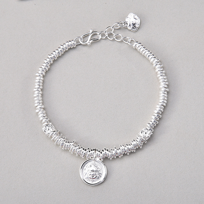 S990 15g 15cm+4cm Extended Chain Pure Silver Yellow God of Wealth Wrapped National Style Bracelet