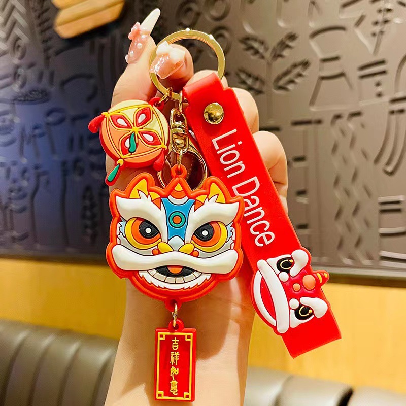 Synthetic resin plastic Eco-friendly PVC multiple New Year Lion Awakening Keychains