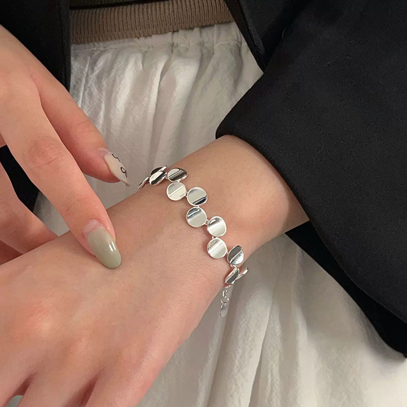 S925 8.1g 15cm+5cm extended chain sterling silver Geometric Circle Irregular Bracelet